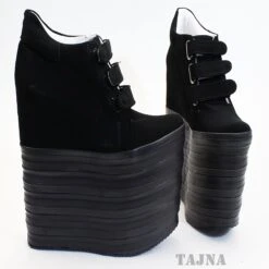 Nubuck Hook Pile Sport High Heel Wedge Platform Shoes