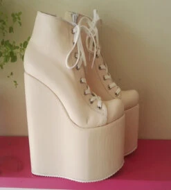Cream Lace Up Platform Wedges 20 Cm