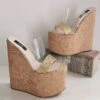 Transparent Strap Cork Wedge Mules