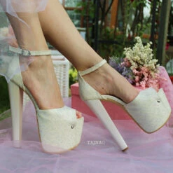 Ankle Strap 19 Cm High Heel Wedding Shoes Ivory Lace -Tajna Shoes high heel wedding shoes 20 cm bridal platforms 1