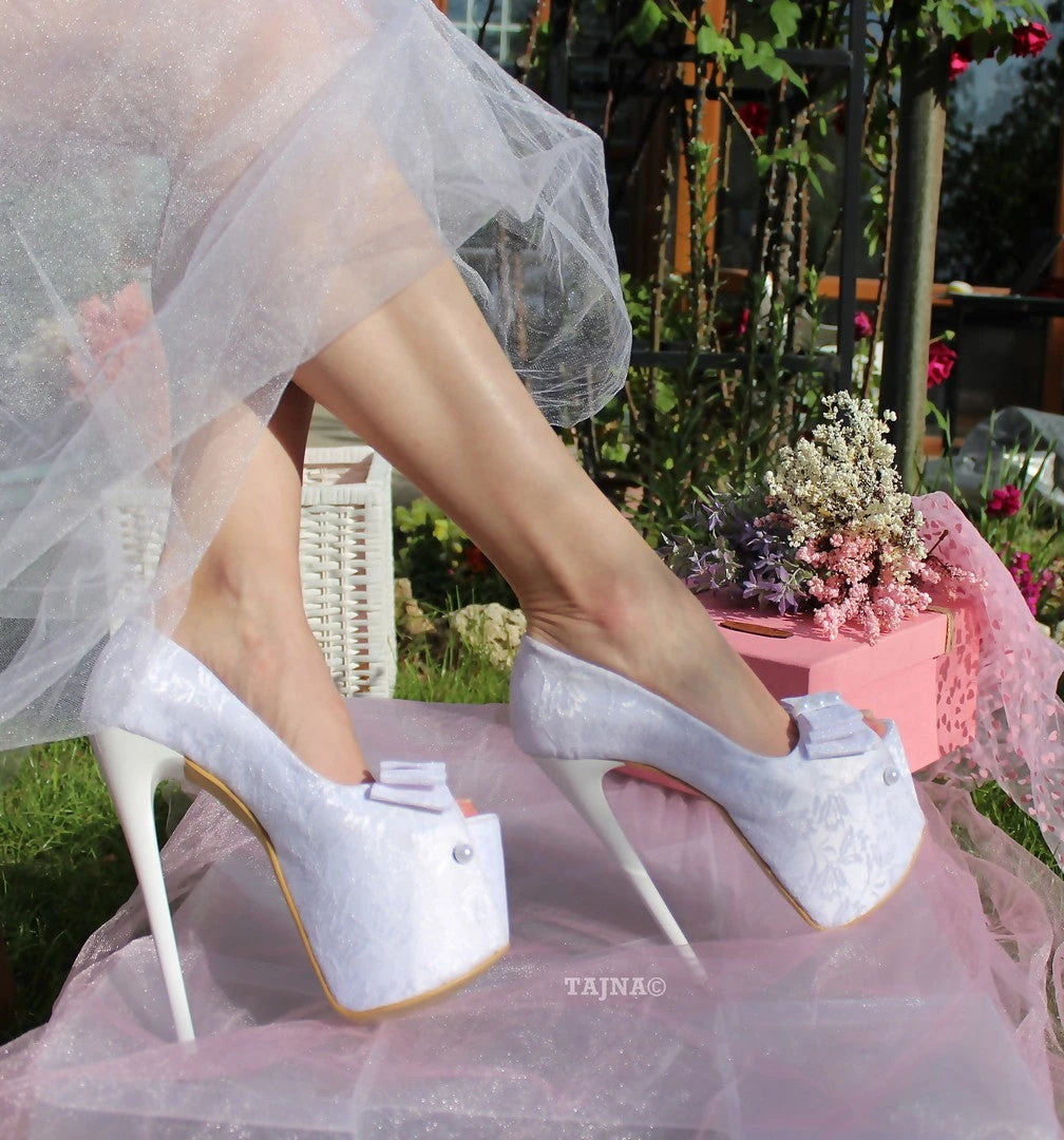 19 Cm White Lace Platform Wedding Shoes 5 19 Cm White Lace Platform Wedding Shoes - Image 5