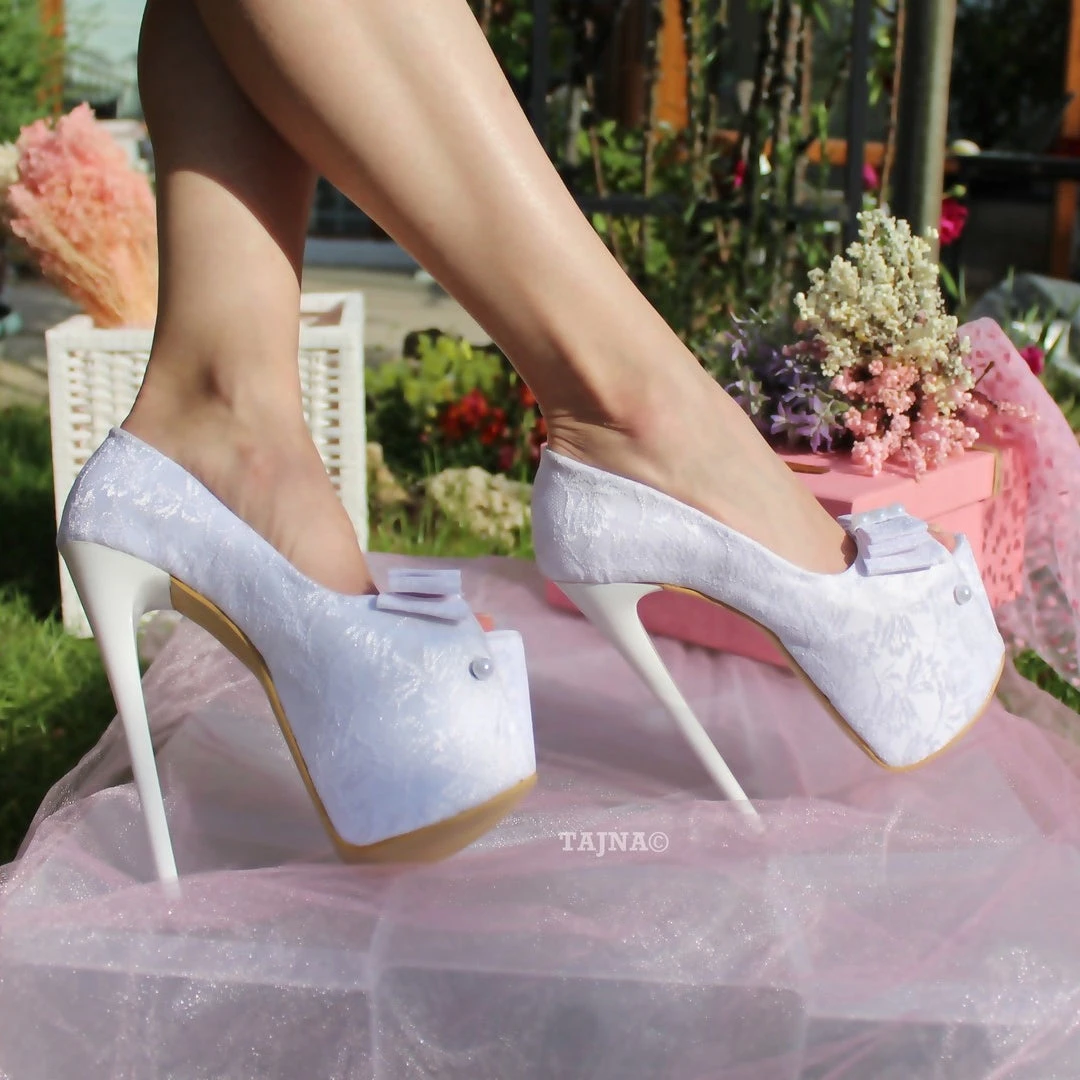 19 Cm White Lace Platform Wedding Shoes 6 19 Cm White Lace Platform Wedding Shoes - Image 6