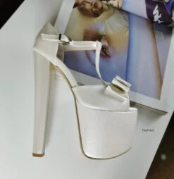 Ivory White Ribbon Chunky Bridal Platforms