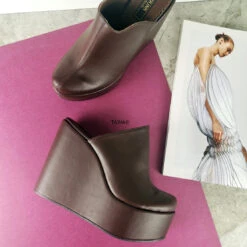 Chocolate Brown Platform Sabo Wedge Mules -Tajna Shoes high heel wedges shoes tajna club 14