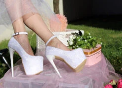 Ankle Strap White Lace High Heel Platform Bride Shoes -Tajna Shoes high heel women shoes 110
