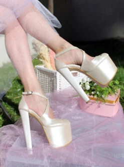 Ivory White Strap High Heel Platform Bride Shoes -Tajna Shoes high heel women shoes 125