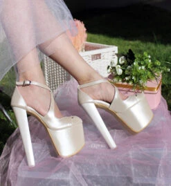 Ivory White Strap High Heel Platform Bride Shoes -Tajna Shoes high heel women shoes 128