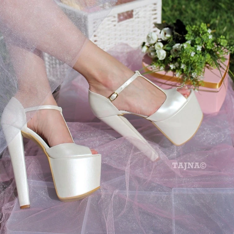 Ivory White Ankle Strap High Heel Platform Bride Shoes 2 Ivory White Ankle Strap High Heel Platform Bride Shoes - Image 2