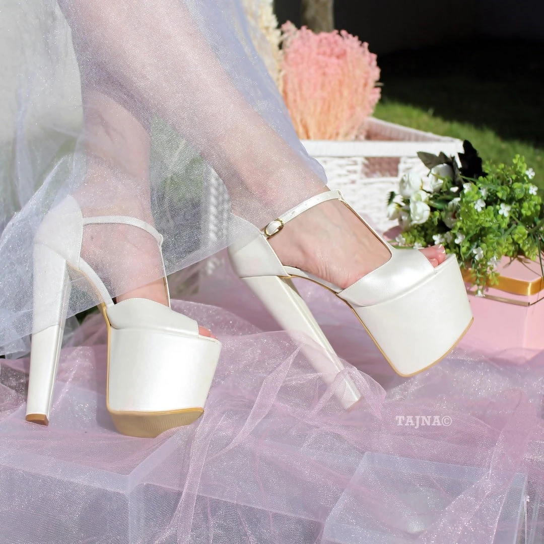 Ivory White Ankle Strap High Heel Platform Bride Shoes 3 Ivory White Ankle Strap High Heel Platform Bride Shoes - Image 3