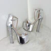 Single Strap Silver Shiny Platform Heels