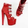 Red Patent Multi Belted Ankle High Heels
