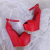 Red Ankle Strap 16 Cm Heel Wedge Sandals
