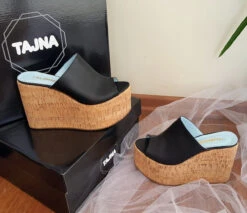 Summer Platform Wedge Mules Black Peep Toe -Tajna Shoes high heel women shoes 21