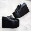 Sport Lace Up Black Wedge Platform Shoes