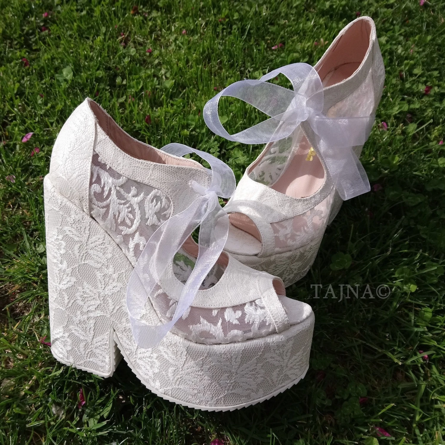 Lace Up Elegant High Heel Wedding Shoes Wedges 4 Lace Up Elegant High Heel Wedding Shoes Wedges - Image 4