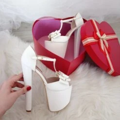 White Ribbon Ankle Strap High Heel Platform Bride Shoes -Tajna Shoes high heel women shoes 301