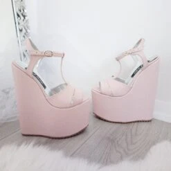 Light Pink Powder High Heel Wedge Shoes -Tajna Shoes high heel women shoes 353
