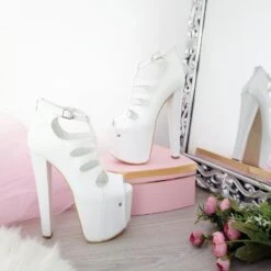 White Cage Peep Toe Platform Shoes 19 Cm Heels