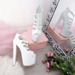 White Cage Peep Toe Platform Shoes 19 Cm Heels -Tajna Shoes high heel women shoes 421