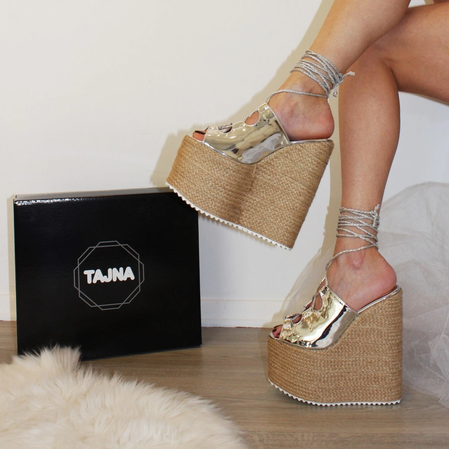 Lace Up Silver Platform Wedge Sandals 3 Lace Up Silver Platform Wedge Sandals - Image 3