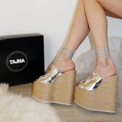 Lace Up Silver Platform Wedge Sandals 10 Lace Up Silver Platform Wedge Sandals -Tajna Shoes high heel women shoes 462