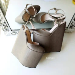 Dark Beige 18-22 Cm Super High Heel Wedding Shoes Wedges