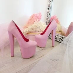 Light Pink Faux Suede 19 Cm High Heel Platform Shoes