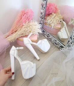 White Peep Toe Fishnet Platform Shoes -Tajna Shoes high heel women shoes 523