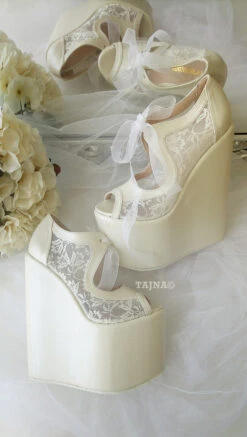 Ivory Lace 18-22 Cm Super High Heel Wedding Shoes Wedges -Tajna Shoes high heel women shoes 55