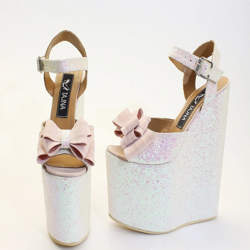 Shimmer Ribbon Elegant High Heel Wedding Shoes Wedges 2 Shimmer Ribbon Elegant High Heel Wedding Shoes Wedges - Image 2