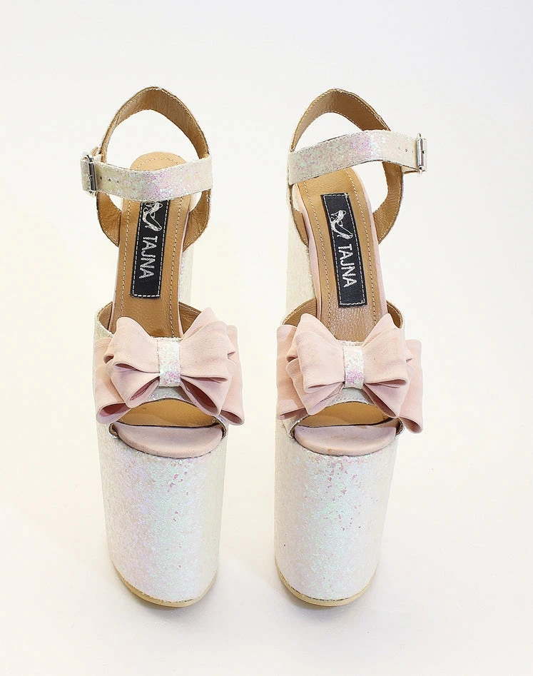 Shimmer Ribbon Elegant High Heel Wedding Shoes Wedges 3 Shimmer Ribbon Elegant High Heel Wedding Shoes Wedges - Image 3