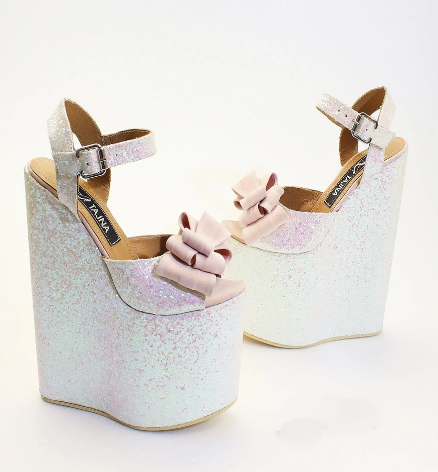Shimmer Ribbon Elegant High Heel Wedding Shoes Wedges 4 Shimmer Ribbon Elegant High Heel Wedding Shoes Wedges - Image 4