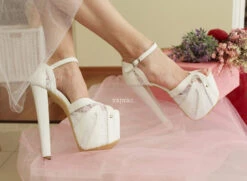 White Lace Ankle Strap High Heel Platform Bride Shoes -Tajna Shoes high heel women shoes 76