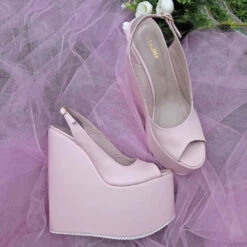 Powder Light Pink 18-22 Cm Super High Heel Wedding Shoes Wedges -Tajna Shoes high heel women shoes 83