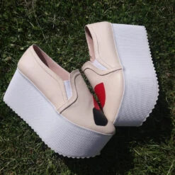 Wedge Platform Cream Sneakers Lip Rouge Detail -Tajna Shoes high heel women shoes 96