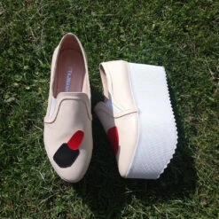 Wedge Platform Cream Sneakers Lip Rouge Detail -Tajna Shoes high heel women shoes 97