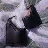 Black Ankle Strap 21 Cm Platform Wedge Shoes
