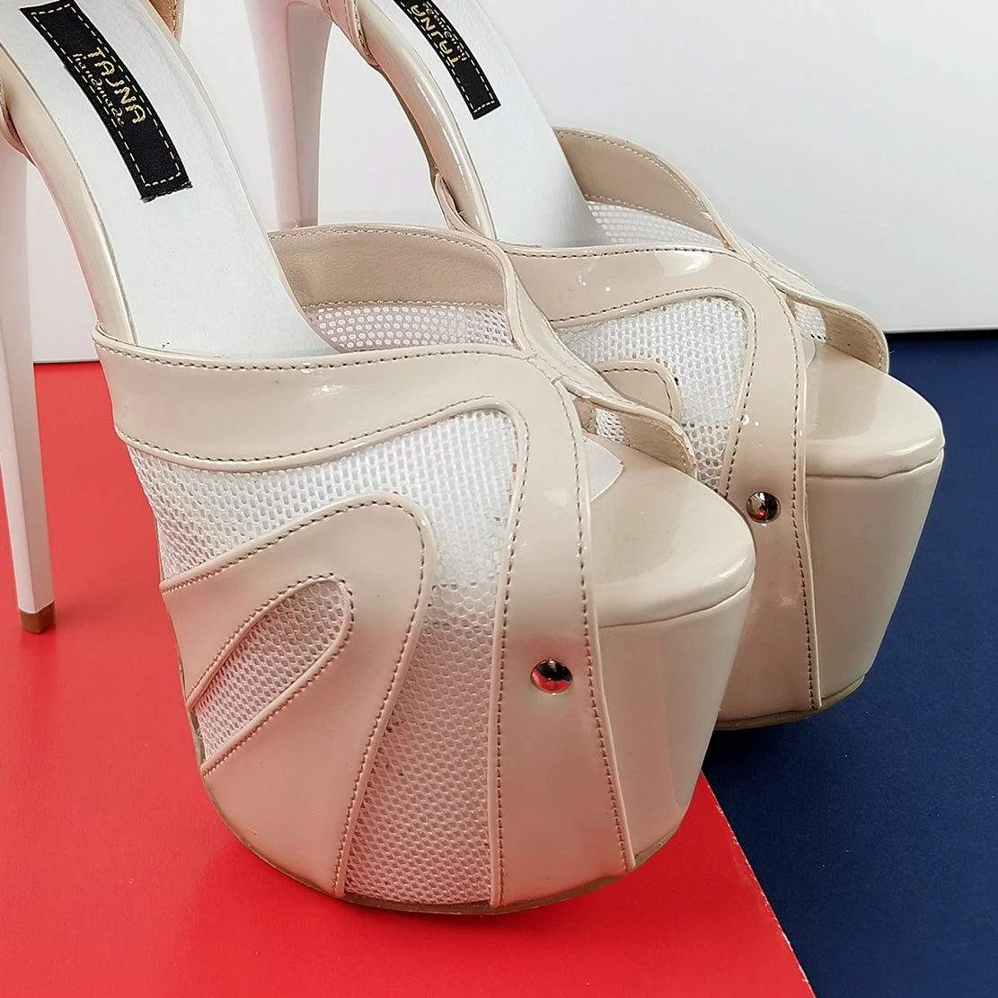 Powder White Patent Fishnet Strap Heels 6 Powder White Patent Fishnet Strap Heels - Image 6