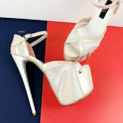 Powder White Patent Fishnet Strap Heels 15 Powder White Patent Fishnet Strap Heels -Tajna Shoes highheelplatformshoes anklestrap tajnaclub 15