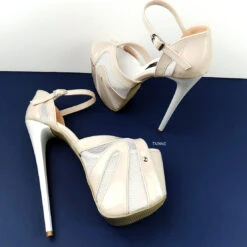 Powder White Patent Fishnet Strap Heels 12 Powder White Patent Fishnet Strap Heels -Tajna Shoes highheelplatformshoes anklestrap tajnaclub 3