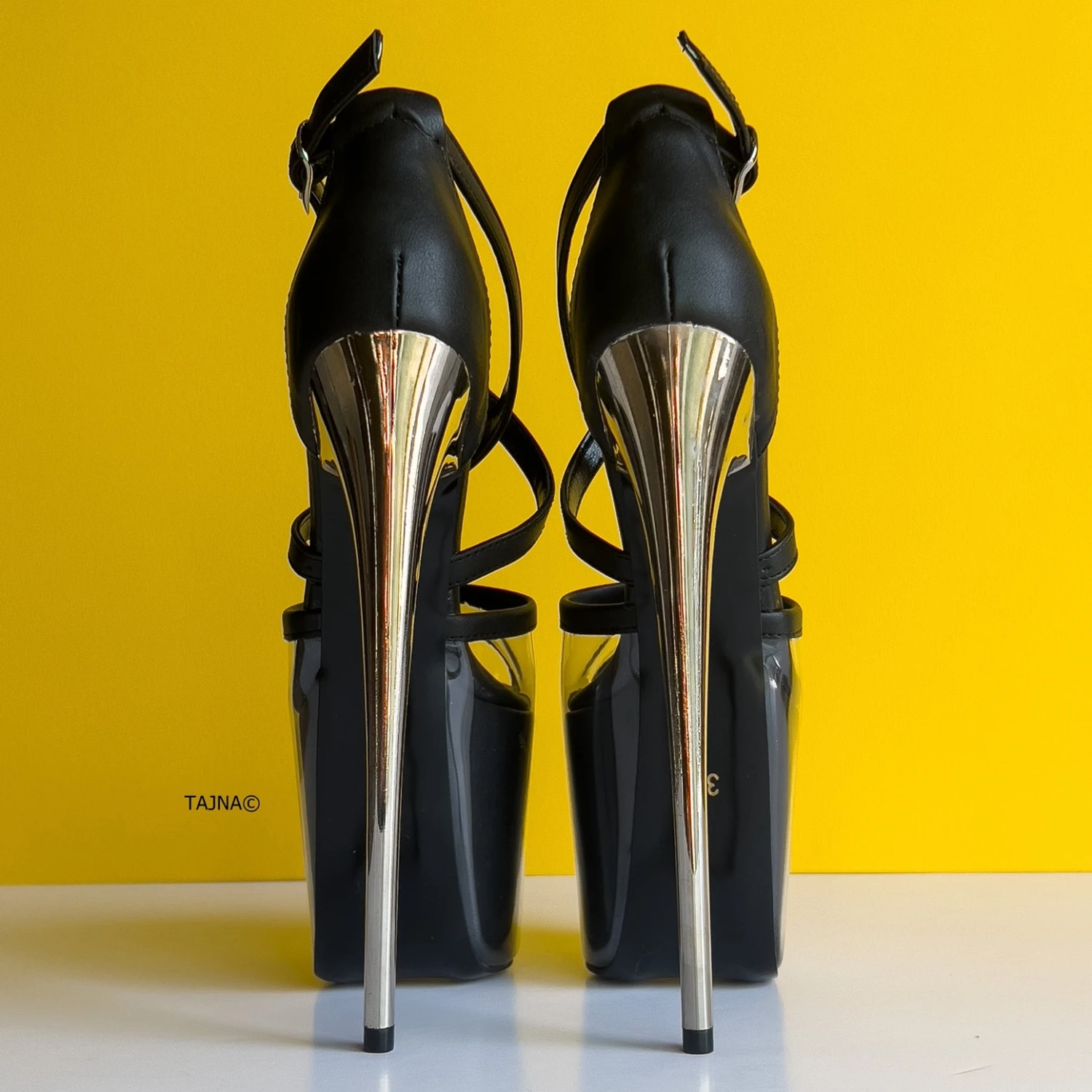 Transparent And Black Matte Ankle Strap Metallic Heels 2 Transparent And Black Matte Ankle Strap Metallic Heels - Image 2