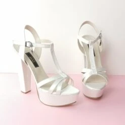 Ivory Satin Bridal Chunky Heels -Tajna Shoes ivory satin high heel wedding shoes 4