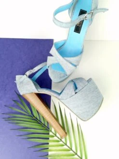 Jean Denim High Heel Chunky Sandals -Tajna Shoes jean denim high heel platform shoes 2