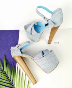 Jean Denim High Heel Chunky Sandals -Tajna Shoes jean denim high heel platform shoes 3