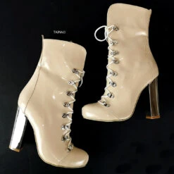 Nude Lace Up Chunky Military Style Boots