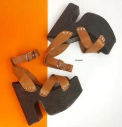 Brown Leather Cross Strap Platform Sabo Sandals -Tajna Shoes leather high heel wedge sandals platforms 15 cm 2