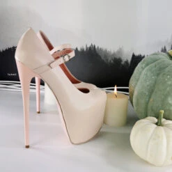 Mary Jane Light Pink Pencil High Heels -Tajna Shoes light pink mary jane high heel platform shoes halloween 6