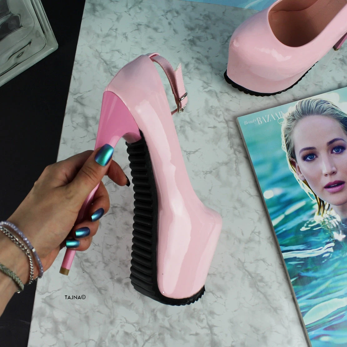 Light Pink Serrated Sole Ankle Strap Heels 4 Light Pink Serrated Sole Ankle Strap Heels - Image 4