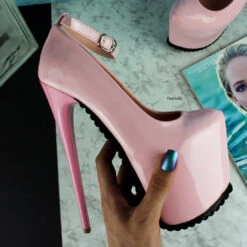 Light Pink Serrated Sole Ankle Strap Heels