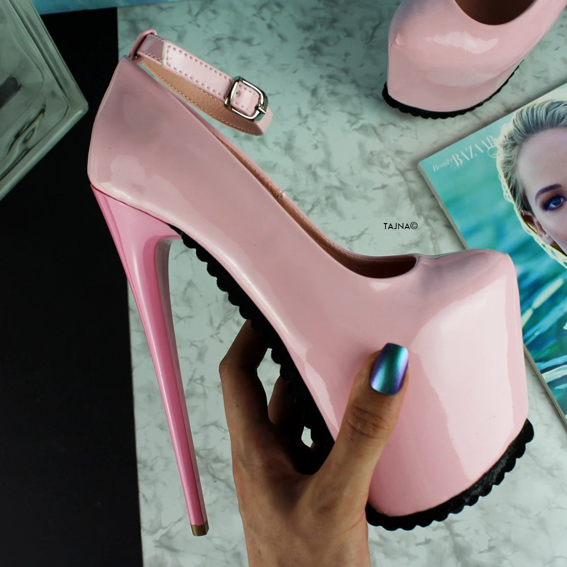 Light Pink Serrated Sole Ankle Strap Heels 1 Light Pink Serrated Sole Ankle Strap Heels